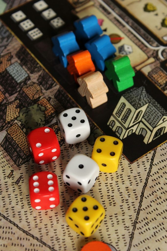 six assorted-color dice